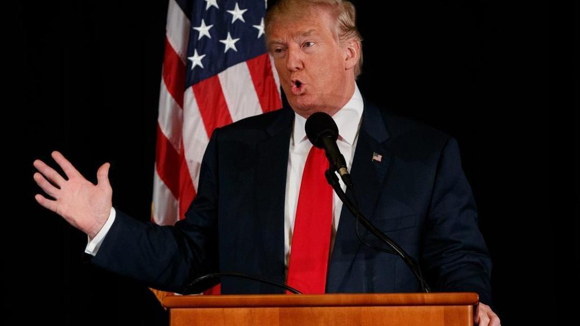 Republican presidential candidate Donald Trump speaks during a town hall with the Retired American Warriors on Monday, Oct. 3, 2016, in Herndon, Va.