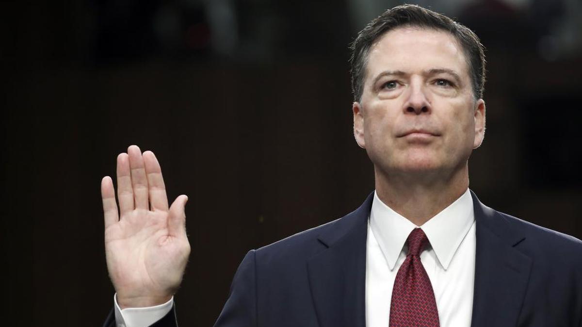 Former FBI Director James Comey is sworn in during a Senate Intelligence Committee hearing on Capitol Hill, Thursday, June 8, 2017, in Washington.