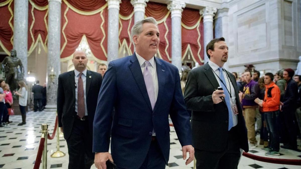 House Majority Leader Kevin McCarthy, R-Calif., shuttles between the chamber and House Speaker Paul Ryan's Capitol Hill office, March 24, 2017, during the debate on the Republican health care bill.