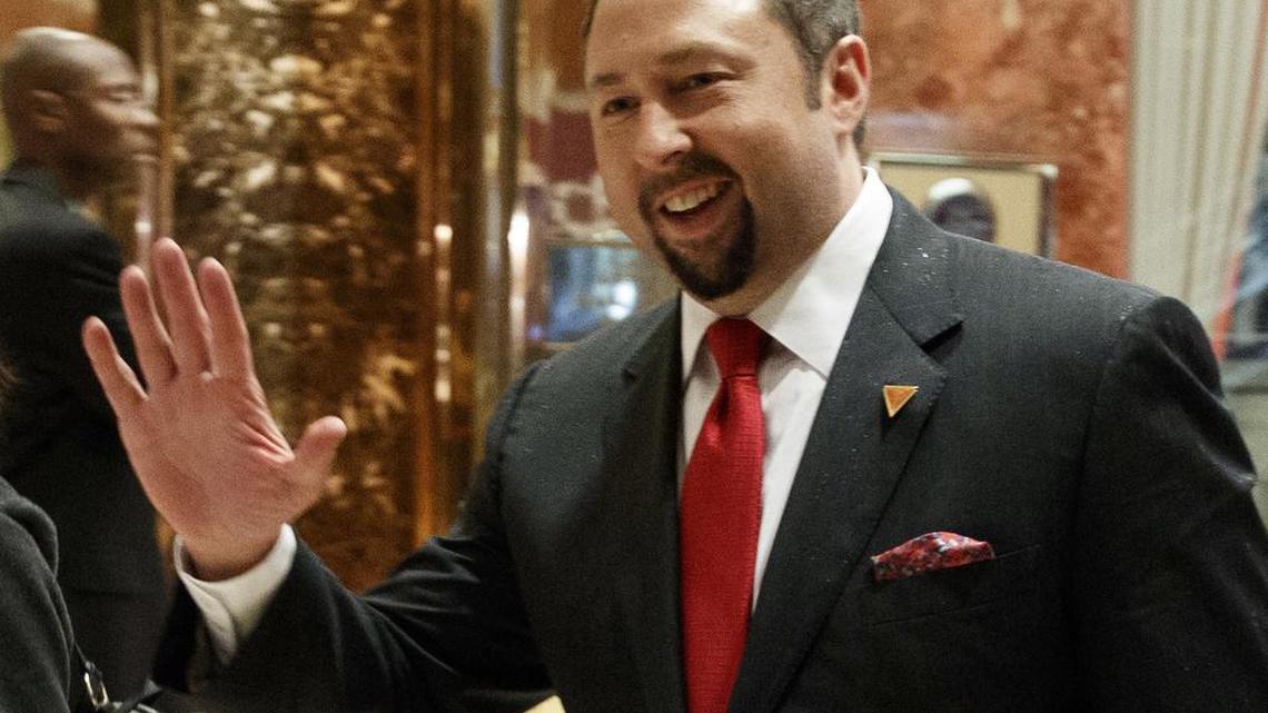 Jason Miller, communications director of President-elect Donald J. Trump’s transition team, waves to reporters in the lobby of Trump Tower in New York on Nov. 29, 2016.