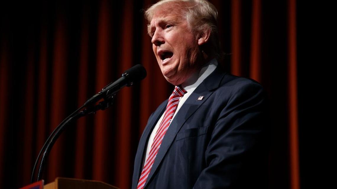 Republican presidential candidate Donald Trump speaks during a campaign rally at a high school in Ashburn, Va., on Aug. 2, 2016.