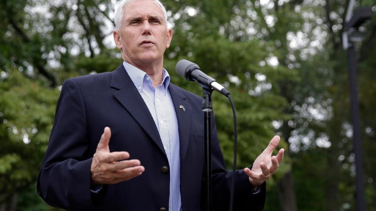 Republican vice presidential candidate, Indiana Gov. Mike Pence comments after receiving a national security briefing in Indianapolis, Friday, Sept. 9, 2016.