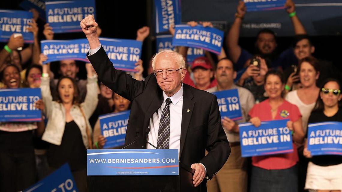 Democratic presidential candidate Sen. Bernie Sanders acknowledged his supporters during a campaign event in Miami at the James L. Knight Center on March 8, 2016.