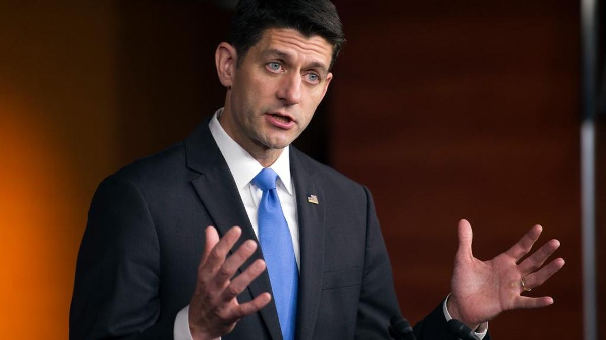 House Speaker Paul Ryan, R-Wis., speaks with reporters Thursday on Capitol Hill in Washington after meeting with presumptive Republican presidential nominee Donald Trump.