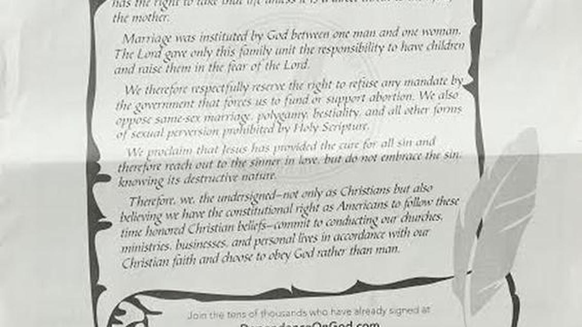 A full page ad announces a “Declaration of Dependence” on God and the Bible in The New York Times, Sunday, Sept. 25, 2016.
