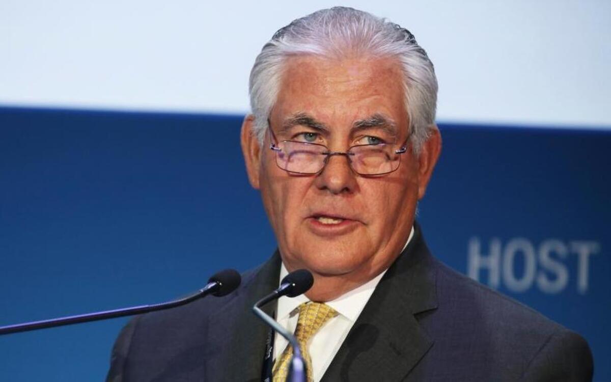 ExxonMobil CEO and Chairman Rex Tillerson, tabbed by President-elect Donald Trump to become the next U.S. secretary of state, is shown here giving a speech at an international petroleum conference on Nov. 7, 2016 in Abu Dhabi, United Arab Emirates.