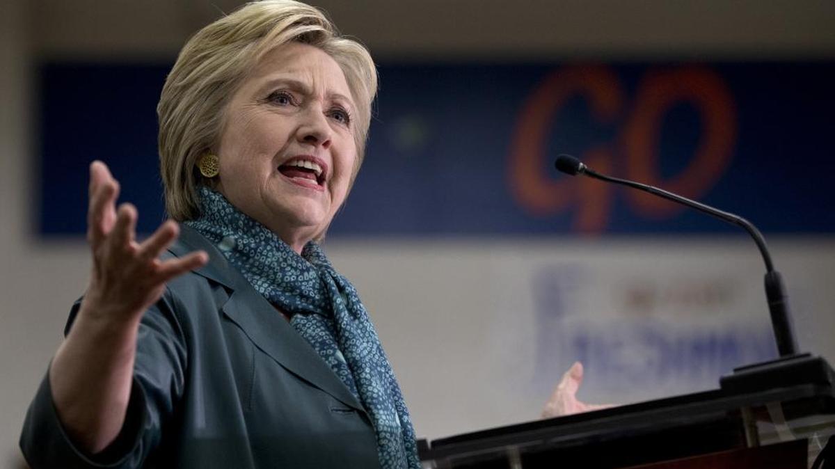 Democratic presidential candidate Hillary Clinton speaks during a campaign event at Rainier Beach High School in Seattle on Tuesday.