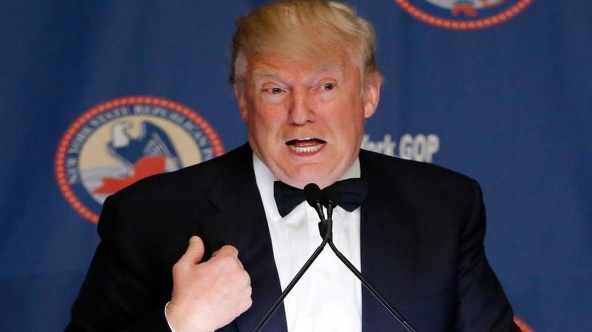 Republican presidential candidate Donald Trump speaks during the New York Republican State Committee Annual Gala Thursday.