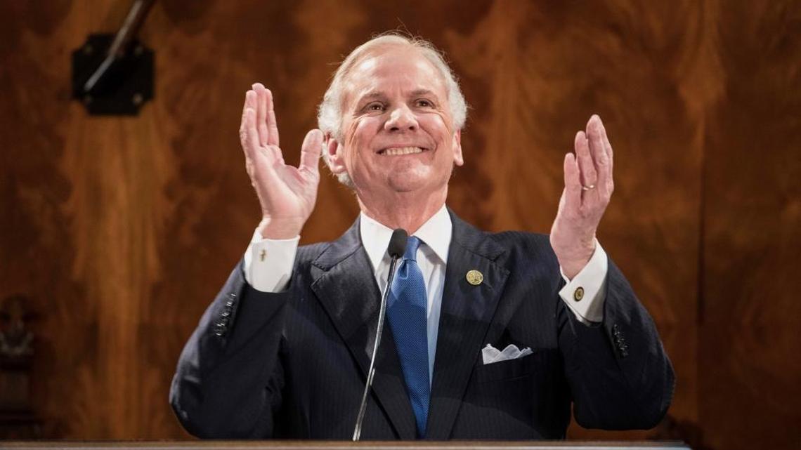 South Carolina Gov. Henry McMaster applauds a guest while delivering his state of the state address at the South Carolina Statehouse in January.