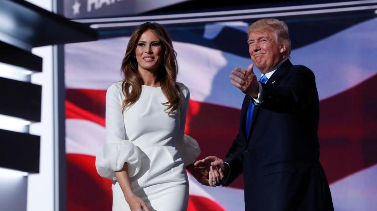 Melania Trump, wife of Republican Presidential Candidate Donald Trump walks to the stage as Donald Trump introduces her during the opening day of the Republican National Convention in Cleveland, Monday, July 18, 2016.