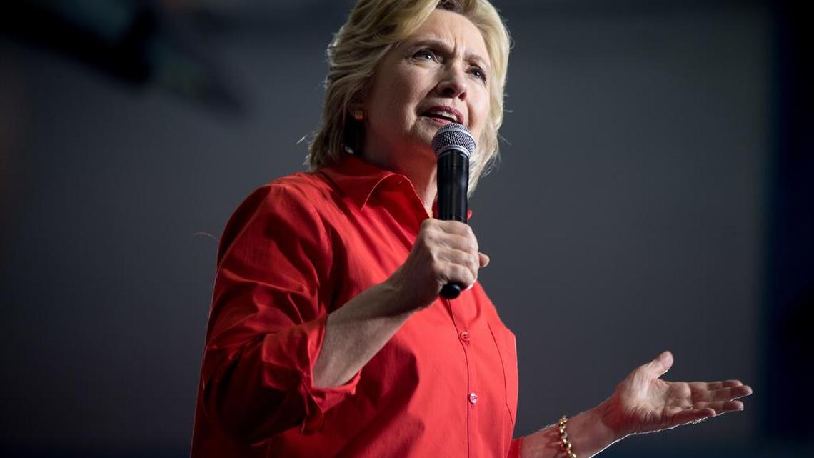 Democratic presidential candidate Hillary Clinton speaks Saturday in Youngstown, Ohio. In a campaign appearance Monday night, Republican hopeful Donald Trump called Clinton “the devil.”