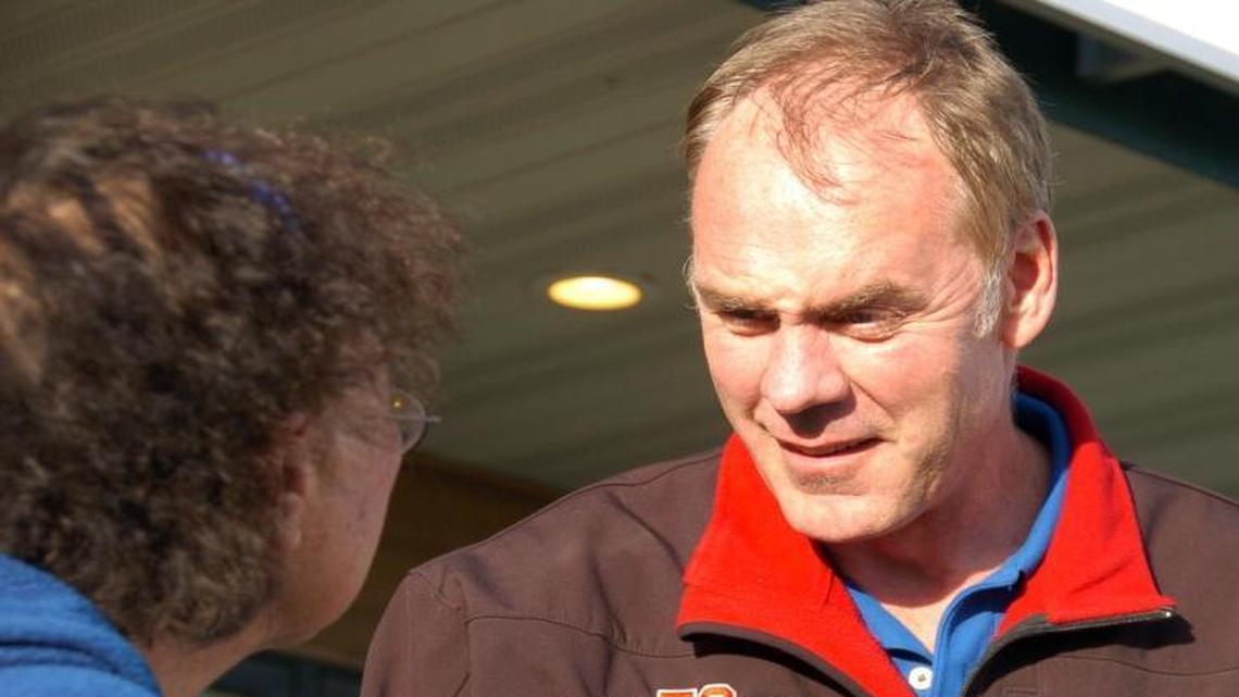 In this Oct. 20, 2016 photo, U.S. Rep. Ryan Zinke speaks with a supporter in Billings, Mont., during his re-election campaign.