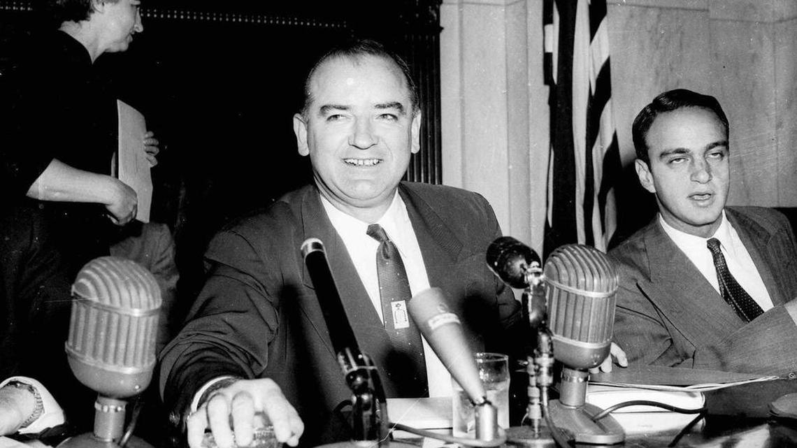 Roy Cohn, right, served as a key assistant to Sen. Joe McCarthy, R-Wis., left, in his investigations of supposed communist infiltration of the United States in the 1950s. Cohn later became an attorney and, some say, mentor to then-rising real estate mogul Donald Trump in New York City.