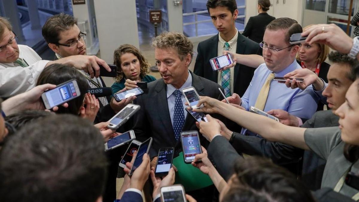 Sen. Rand Paul, R-Ky., speaks to reporters at the Capitol after Republicans released their long-awaited bill to scuttle much of President Barack Obama’s Affordable Care Act, at the Capitol in Washington, Thursday, June 22, 2017. He is one of four GOP senators to say they are opposed it but are open to negotiations, which could put the measure in immediate jeopardy.
