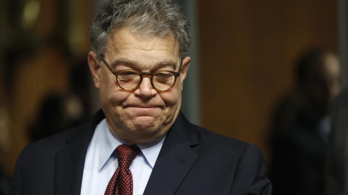 Senate Judiciary Committee member Sen. Al Franken, D-Minn. arrives on Capitol Hill in Washington.