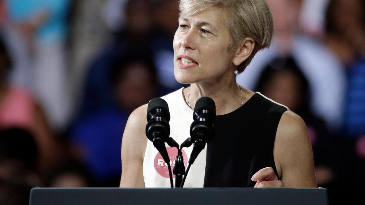 FILE – North Carolina Democratic Senate candidate Deborah Ross addresses the crowd before speaking at a campaign rally for Hillary Clinton in Charlotte, N.C., on July 5, 2016.