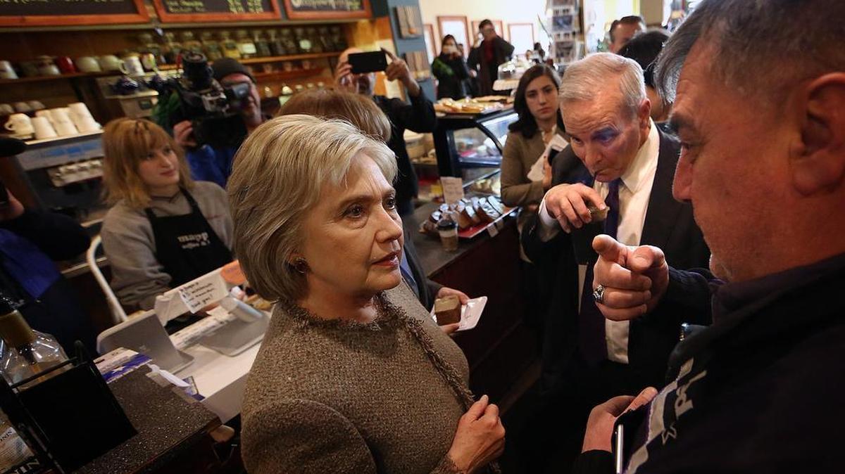Democratic presidential candidate Hillary Clinton makes a campaign stop in a Minneapolis neighborhood on Super Tuesday.