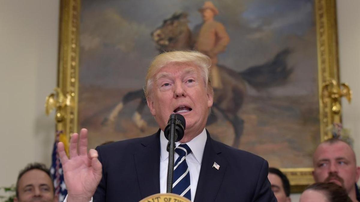 President Donald Trump speaks in the Roosevelt Room of the White House in Washington, Thursday, June 15, 2017, during an event on Apprenticeship and Workforce of Tomorrow initiatives.