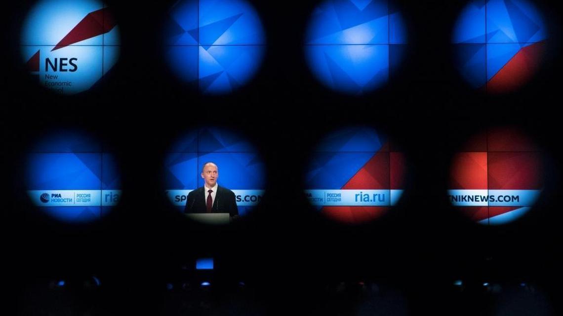 Carter Page, a former foreign policy adviser of U.S. President-elect Donald Trump, speaks at a news conference at RIA Novosti news agency in Moscow, Russia, Dec. 12, 2016. Page said he was in Moscow on a visit to meet with businessmen and politicians.
