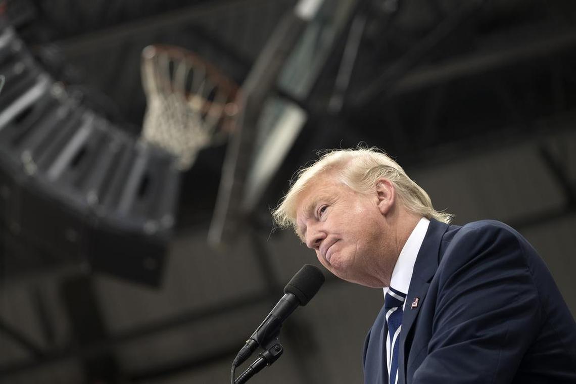 Donald Trump campaigns in Lisbon, Maine, on the day the FBI informed Congress that its investigation of Hillary Clinton had been re-opened, Oct. 28, 2016. The crowd roared as soon as Trump mentioned it, they had all already heard; polls almost immediately showed Clinton’s support declining.