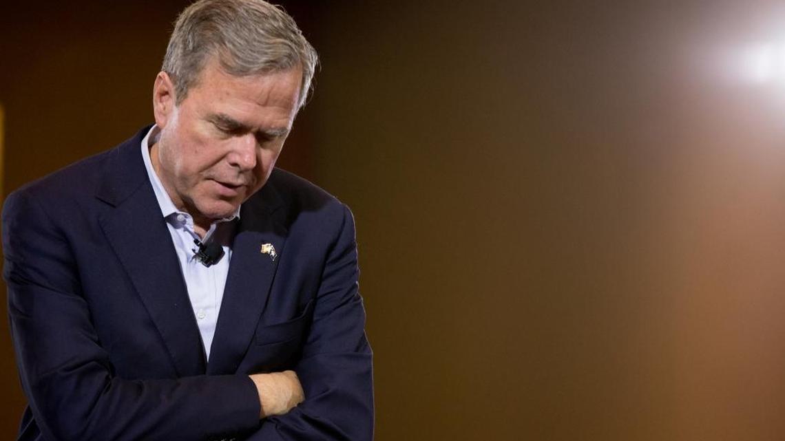 Former Florida Gov. Jeb Bush, shown at a town hall in Columbia, S.C., on Thursday, Feb. 18, 2016, elicits Internet pity of late. His most-shared clips recently have been the moment when he told a New Hampshire audience to “Please clap”and a video labeled “Jeb hug - sad times” in which he enthusiastically embraced a supporter who said he “might” vote for him. This week, the Internet rediscovered that jebbush.com redirects users to Donald Trump’s website.