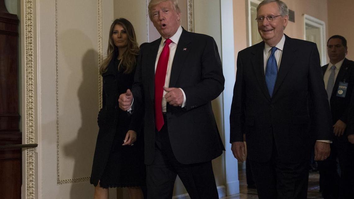 President-elect Donald Trump, accompanied by his wife Melania, met on Capitol Hill with Senate Majority Leader Mitch McConnell of Ky. on Nov. 10, 2016.