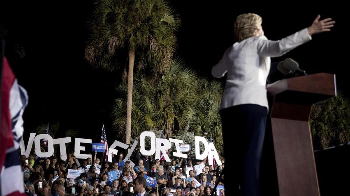 Democratic presidential candidate Hillary Clinton speaks at a rally at Reverend Samuel Delevoe Memorial Park in Fort Lauderdale, Fla., Tuesday, Nov. 1, 2016.