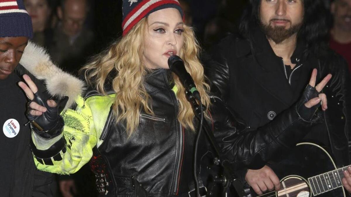 Singer Madonna performs in support of the Democratic presidential candidate Hillary Clinton at Washington Square Park on Monday, Nov. 7, 2016, in New York.