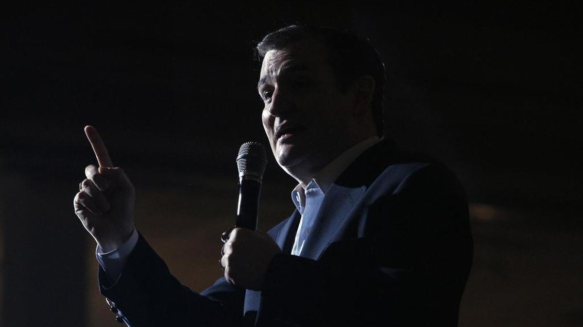 Republican presidential candidate, Sen. Ted Cruz, R-Texas, speaks during a rally Monday in Glen Ellyn, Ill. A later rally in Peoria, Ill., was interrupted by an apparent supporter of rival Donald Trump, who shouted at Cruz to “Go back to Canada.”