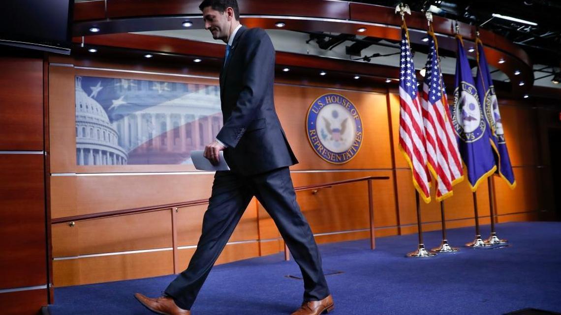 House Speaker Paul Ryan of Wis., walks away from the podium after speaking to the media at a news conference Thursday.