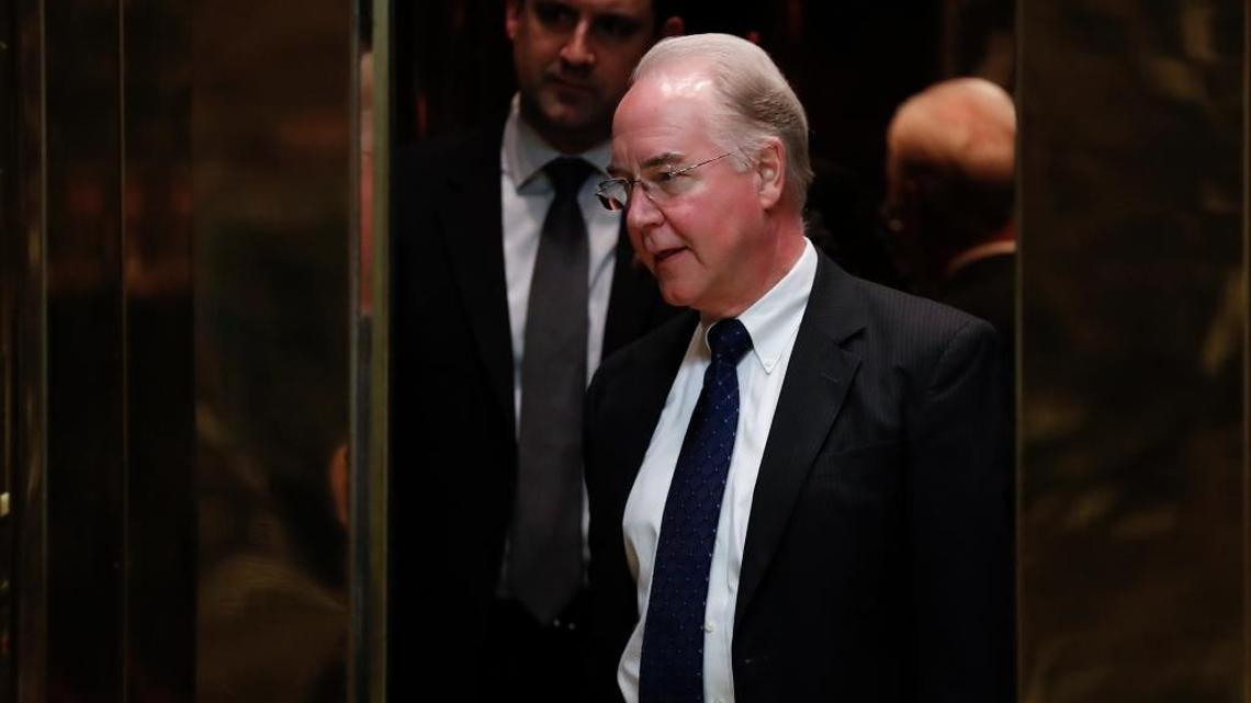 Elevators close on Rep. Tom Price, R-Ga., as he arrives at Trump Tower, Nov. 16, 2016, in New York.