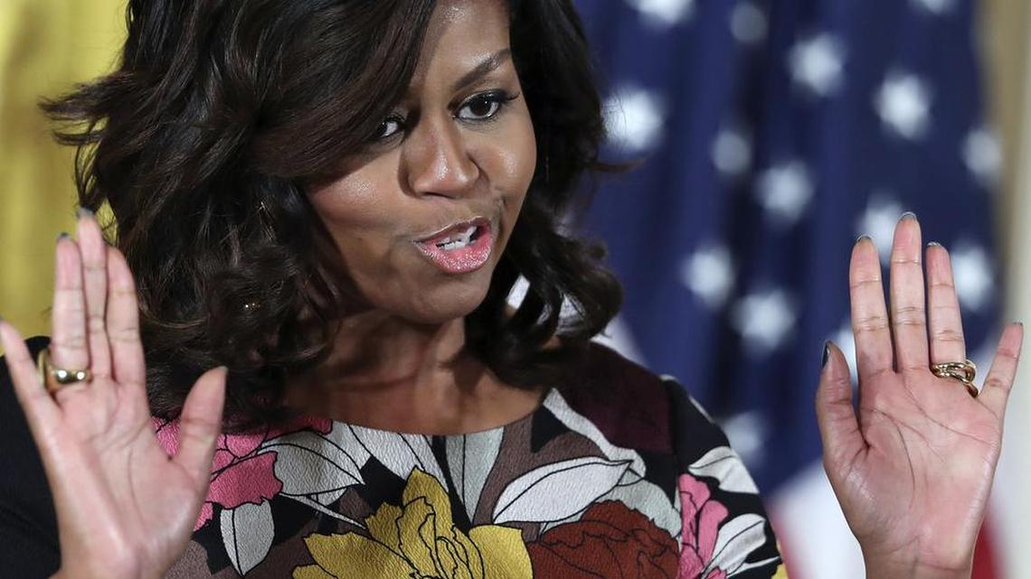 First lady Michelle Obama welcomes community leaders from across the country to celebrate the successes and share best practices to continue the work of the Mayor’s Challenge to End Veterans’ Homelessness East Room of the White House complex in Washington, Monday, Nov. 14, 2016.