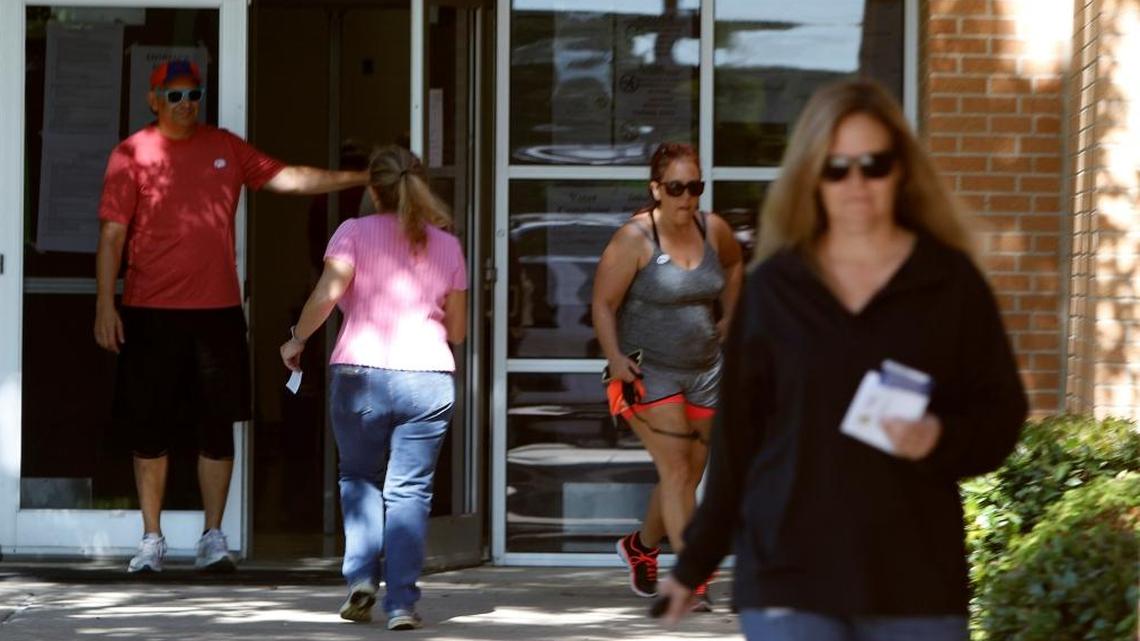 Keller voters leave and arrive at their respective polling place during local elections at Bear Creek Intermediate School Saturday in a spring election.