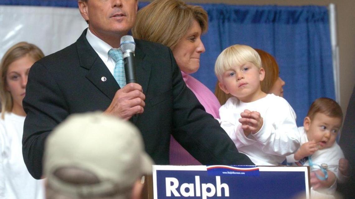 Republican state legislator Ralph Norman, a candidate for the U.S. House of Representatives, thanks his supporters on election night, Nov. 7, 2006, in Rock Hill, S.C. His wife, Elaine, and other family members stand behind him.