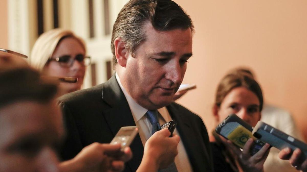 Sen. Ted Cruz, R-Texas is pursued by members of the media while walking the hallways on Capitol Hill in Washington Thursday, July 13, 2017.