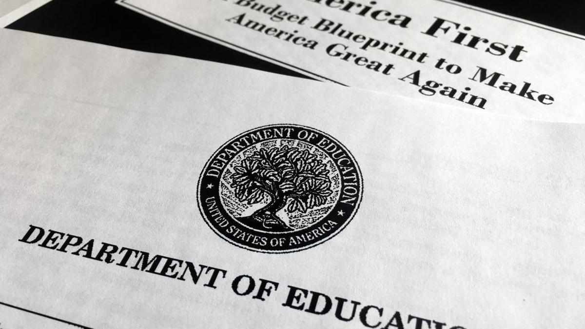 A portion of President Donald Trump's first proposed budget, focusing on the Department of Education, and released by the Office of Management and Budget, is photographed in Washington, Wednesday, March 15, 2017.