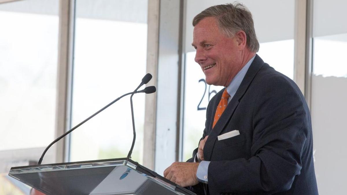 FILE – U.S. Sen. Richard Burr, R-N.C., at a groundbreaking ceremony for Novo Nordisk in Clayton on March 28, 2016. The two-term senator is known for his preference to not wear socks with his shoes – a topic that provided some comic relief this week during a tough reelection year for the longtime GOP politician.