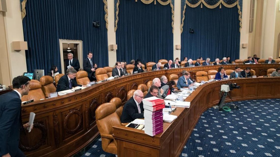 Members of the tax-writing House Ways and Means Committee work to shape the GOP's far-reaching tax overhaul, on Capitol Hill in Washington Monday.