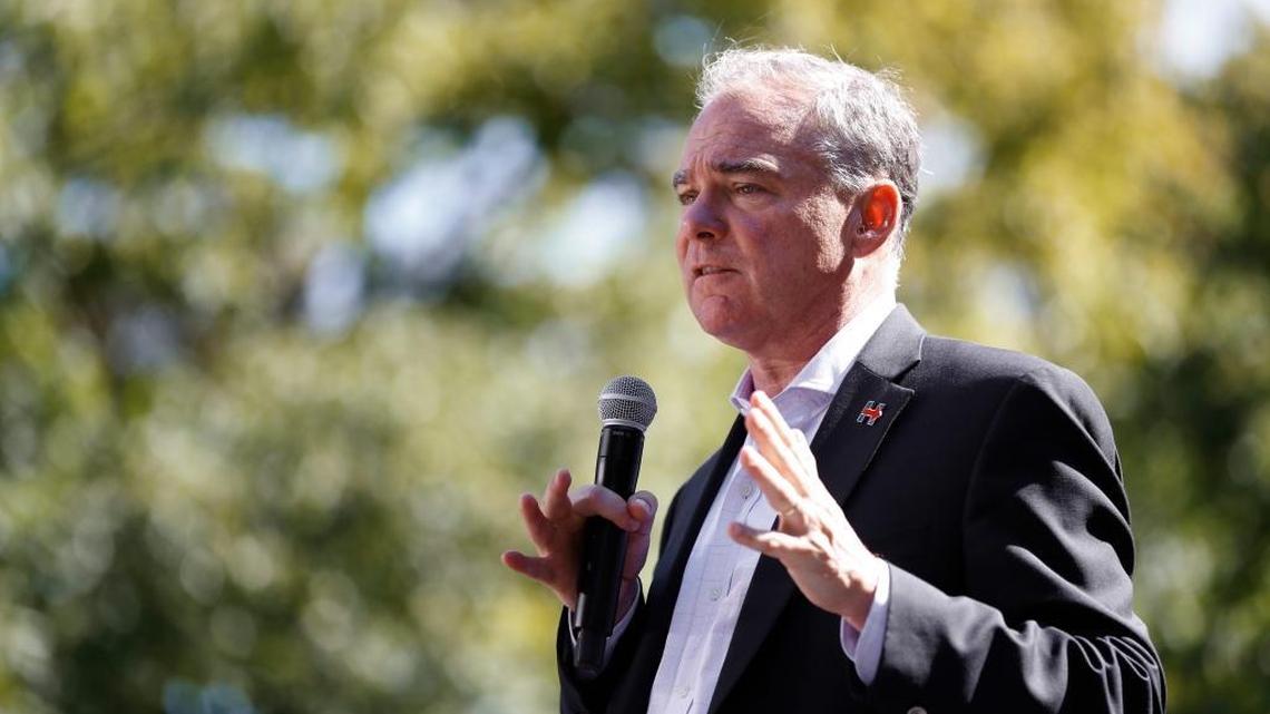 Democratic vice presidential candidate Sen. Tim Kaine, D-Va. speaks during a campaign rally at the University of Michigan in Ann Arbor.