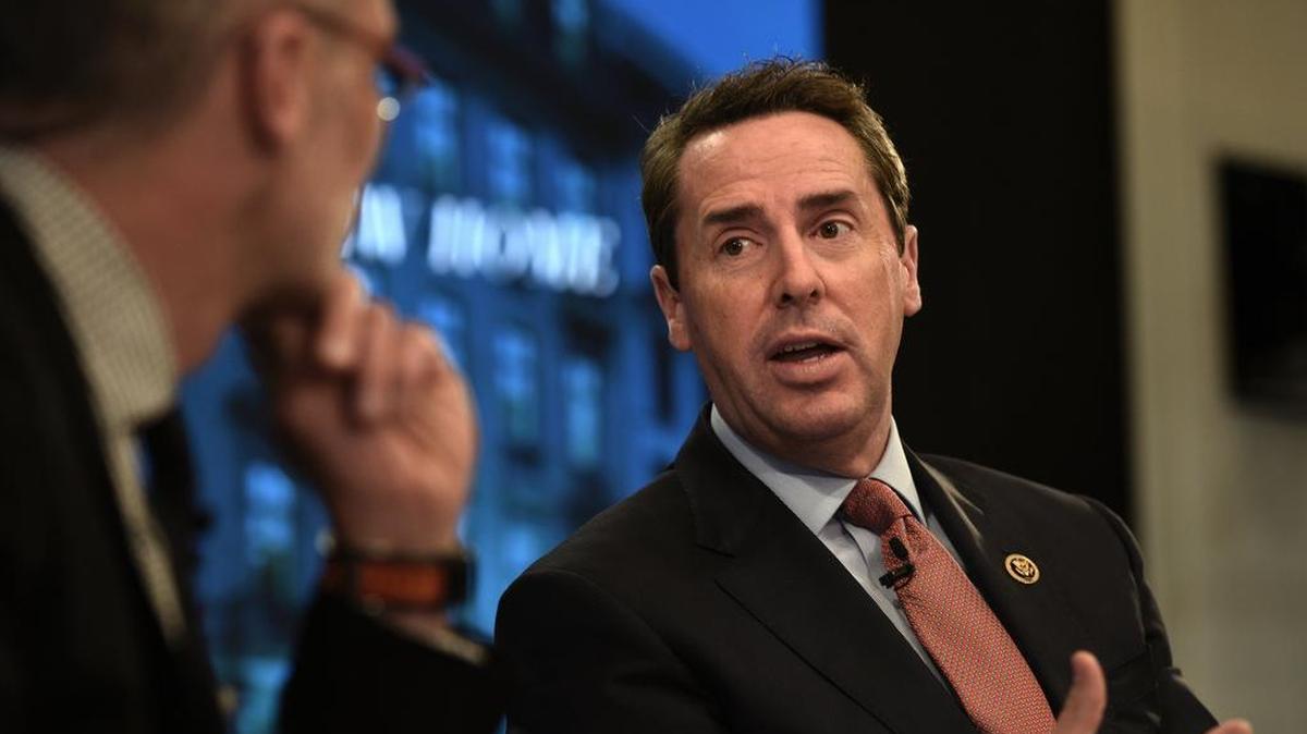 Rep. Mark Walker from North Carolina, chair of the Republican Study Committee, addresses Arthur C. Brooks while discussing "Conservatism in the 115th Congress" at the American Enterprise Institute Auditorium in Washington.
