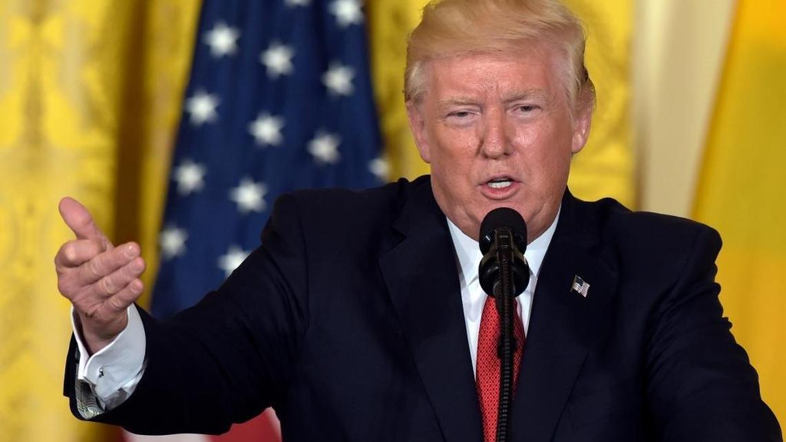 In this May 18, 2017, file photo, President Donald Trump speaks in the East Room of the White House in Washington. Lawmakers treated to a posh resort weekend by Club for Growth praised Trump’s proposed budget cuts the same weekend they were in Palm Beach, Florida for the retreat.