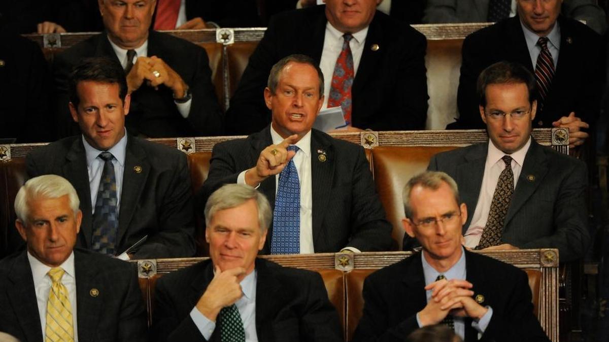Rep. Joe Wilson, R-S.C., shouts out “You lie” during President Barack Obama’s address to a Joint Session of Congress concerning healthcare September 9, 2009 in Washington, D.C. 