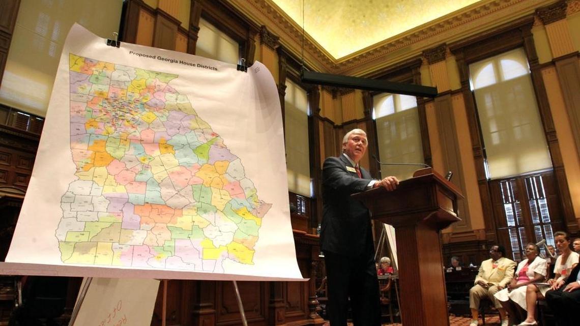 Rep. Roger Lane, of Darien, Ga., introduces the proposed map of the Georgia House Districts to the Georgia House of Representatives at the State Capitol in 2011.