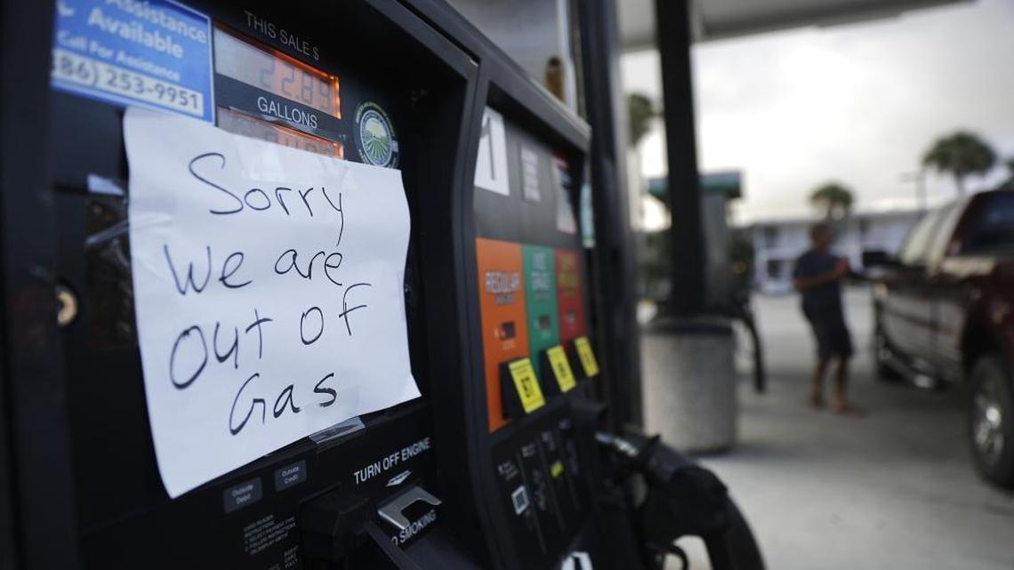 A note is posted to a gas pump after the station ran out of gas ahead of Hurricane Irma in Daytona Beach, Fla., Friday, Sept. 8, 2017. Coastal residents around South Florida have been ordered to evacuate as the killer storm closes in on the peninsula for what could be a catastrophic blow this weekend.