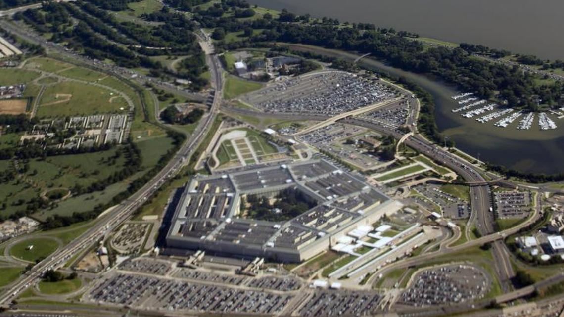 The Pentagon building complex, the city of Washington DC and the greater metro area are seen from Air Force One, with President Barack Obama aboard, Wednesday, June 29, 2016.