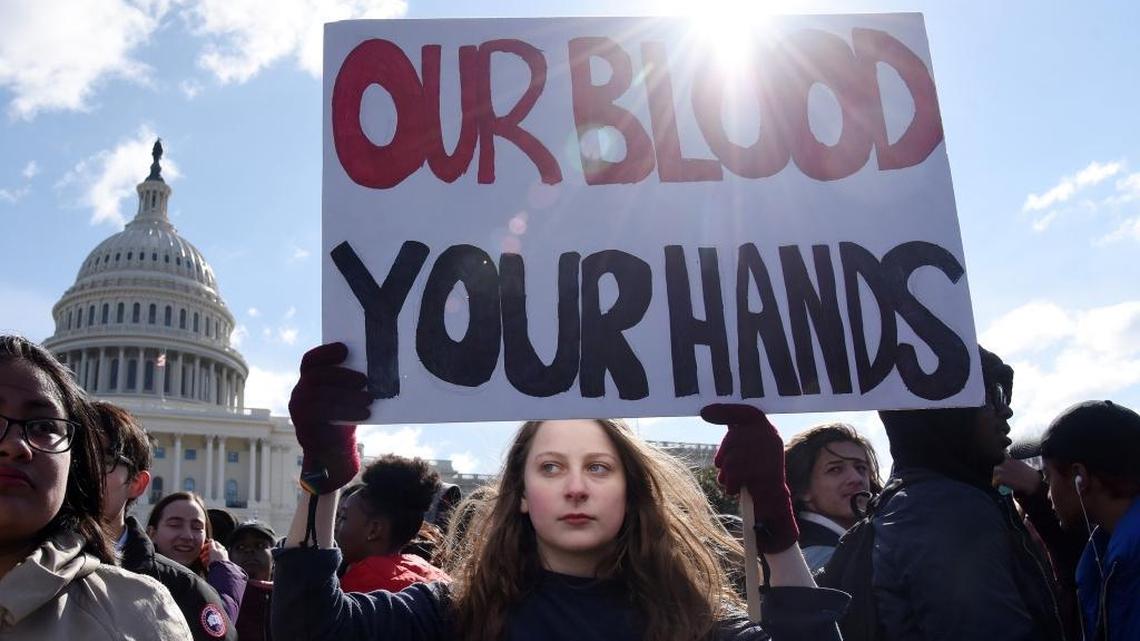 Students gather at the U.S. Capitol to protest gun violence March 14.