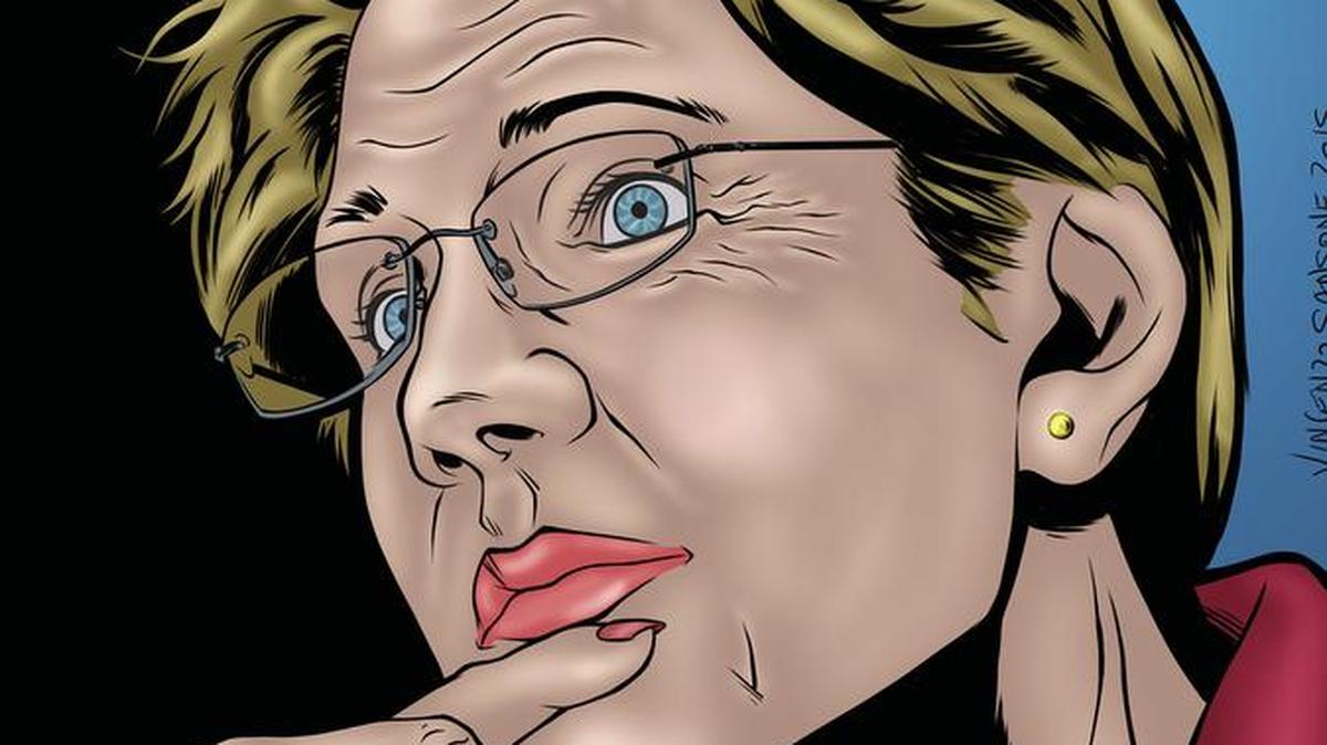 The cover of a comic book “Female Force: Elizabeth Warren” featuring a likeness of Massachusetts Sen. Elizabeth Warren. The publication is one in a series called Female Force, which celebrates female empowerment in the comic book medium.
