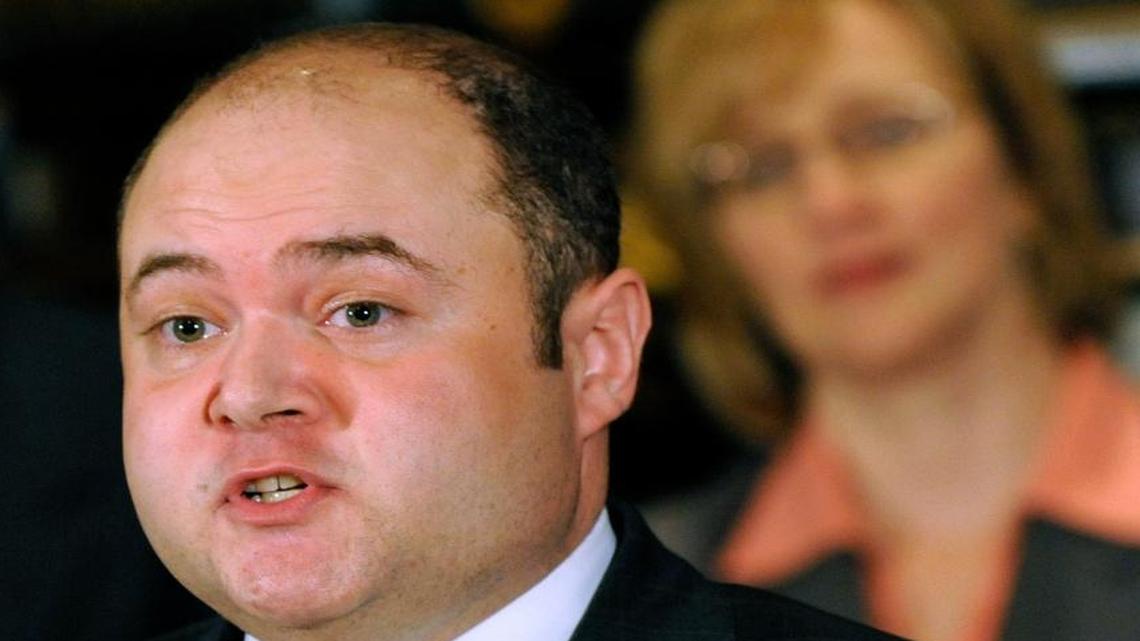 FILE - In this May 13, 2010 file photo, Minnesota Supreme Court Associate Justice David Stras speaks in St. Paul, Minn. Minnesota Sens. Amy Klobuchar and Al Franken deny they're blocking the nomination of Stras to a federal post. President Donald Trump nominated Stras in May for the 8th U.S. Circuit Court of Appeals.