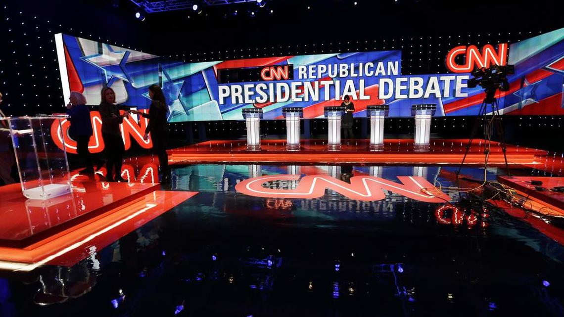 The hall is set before a Republican presidential primary debate at The University of Houston, Thursday, Feb. 25, 2016, in Houston