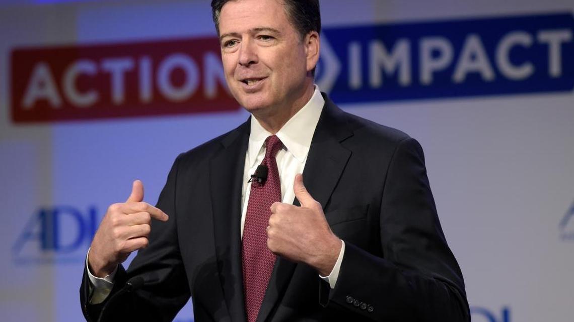 Former FBI Director James Comey speaks to the Anti-Defamation League National Leadership Summit in Washington on May 8, 2017, the day before President Trump fired him. In a prepared statement to the Senate Intelligence Committee on Wednesday, Comey said that Trump urged him to “let it go,” in reference to the FBI’s investigation of Michael Flynn and his possible ties to Russia.